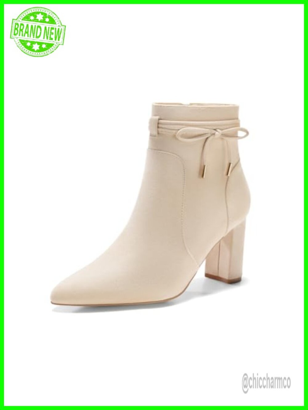 Pointed Toe Ankle Boots Chunky Block Heel Side Zip Faux Suede Booties